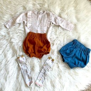 Toddler Full Outfit - corduroy shorts, bloomer, sweater and knee high socks!